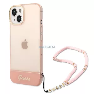 Guess GUHCP14MHGCOHP iPhone 14 Plus 6.7" rózsaszín keménytok áttetsző gyöngyház szíjjal