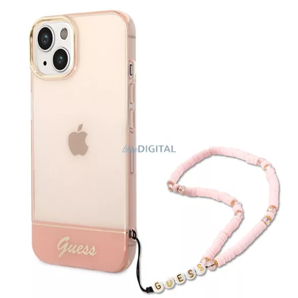 Guess GUHCP14MHGCOHP iPhone 14 Plus 6.7" rózsaszín keménytok áttetsző gyöngyház szíjjal