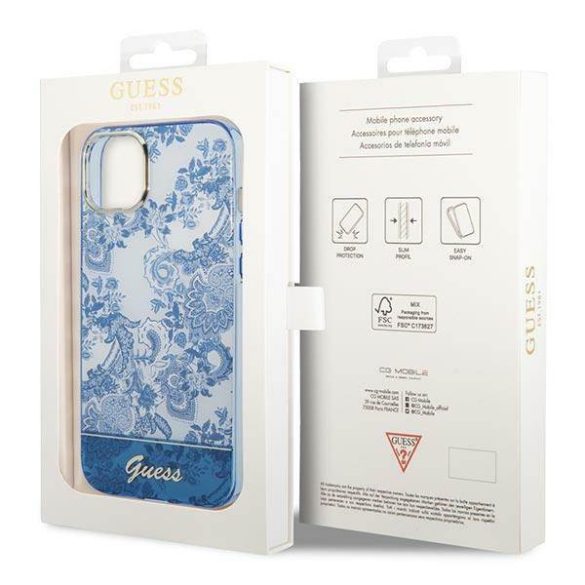 Guess GUHCP14MHGPLHB iPhone 14 Plus / 15 Plus 6.7" kék keménytok Porcelán kollekció