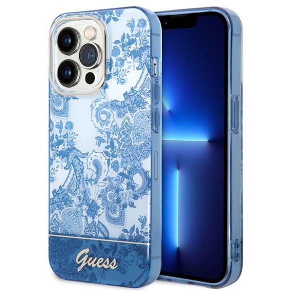 Guess GUHCP14LHGPLHB iPhone 14 Pro 6,1" kék Porcelain Collection keménytok