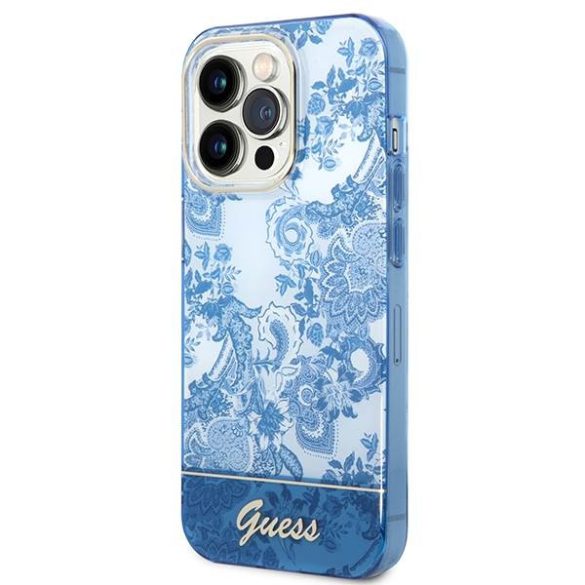 Guess GUHCP14LHGPLHB iPhone 14 Pro 6,1" kék Porcelain Collection keménytok