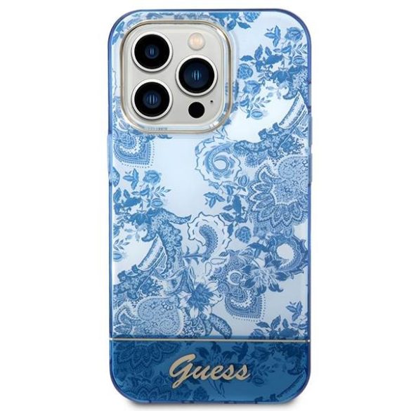 Guess GUHCP14LHGPLHB iPhone 14 Pro 6,1" kék Porcelain Collection keménytok