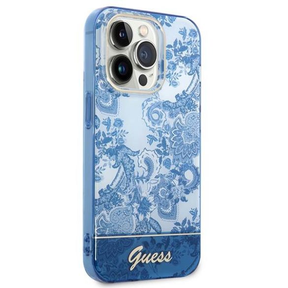 Guess GUHCP14LHGPLHB iPhone 14 Pro 6,1" kék Porcelain Collection keménytok