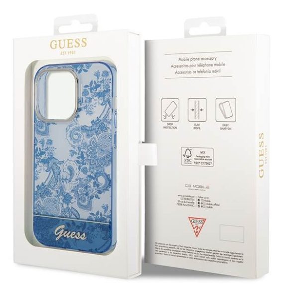 Guess GUHCP14LHGPLHB iPhone 14 Pro 6,1" kék Porcelain Collection keménytok