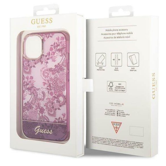 Guess GUHCP14MHGPLHF iPhone 14 Plus / 15 Plus 6.7" fukszia keménytok Porcelán kollekció