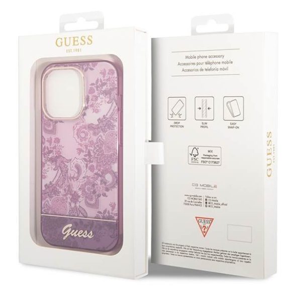 Guess GUHCP14LHGPLHF iPhone 14 Pro 6,1" fukszia Porcelain Collection keménytok