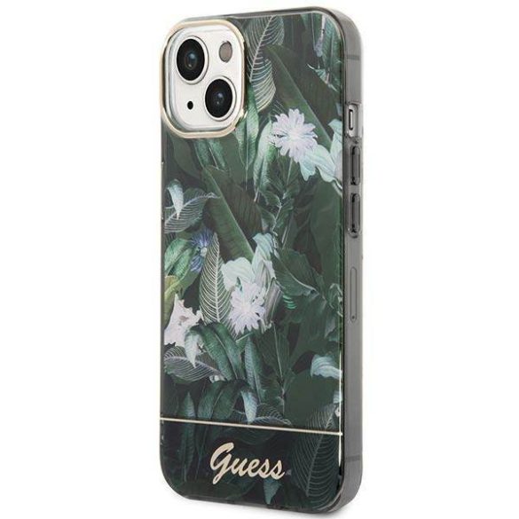 Guess GUHCP14SHGJGHA iPhone 14 6.1" zöld keménytok Jungle kollekció