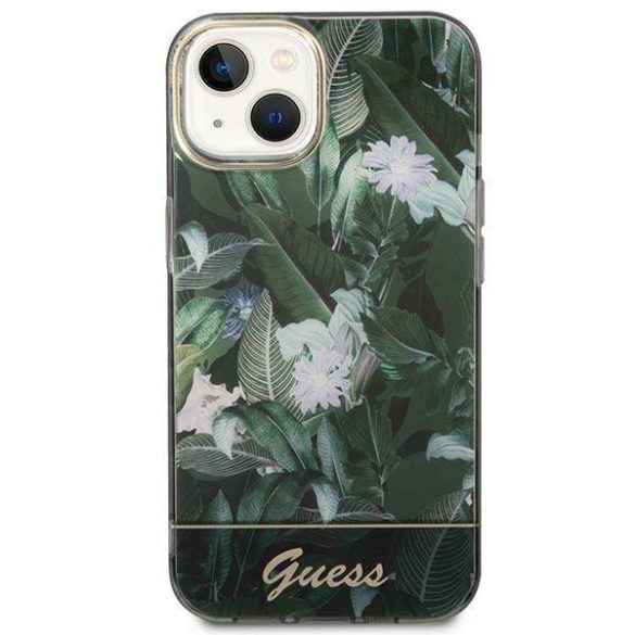 Guess GUHCP14SHGJGHA iPhone 14 6.1" zöld keménytok Jungle kollekció