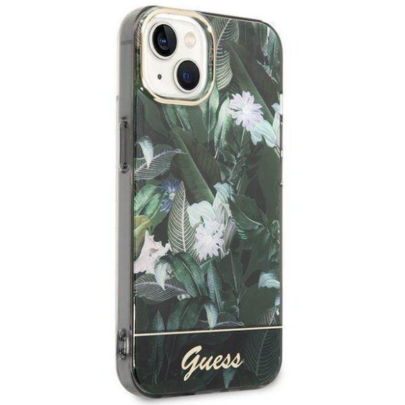 Guess GUHCP14SHGJGHA iPhone 14 6.1" zöld keménytok Jungle kollekció