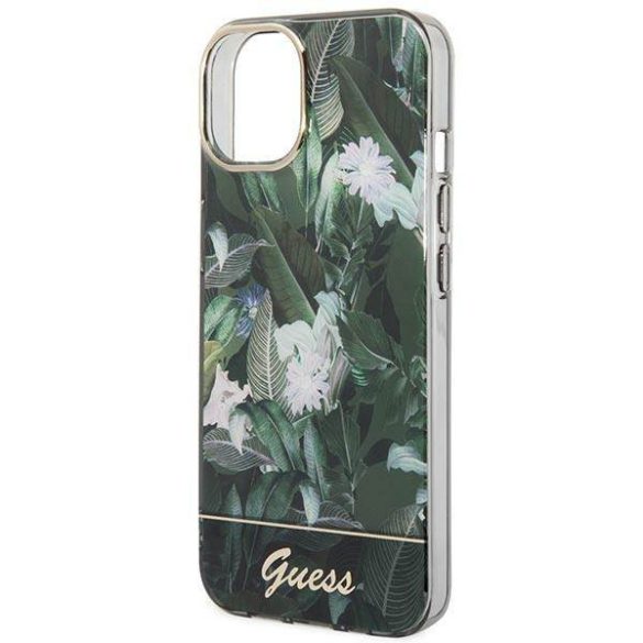 Guess GUHCP14SHGJGHA iPhone 14 6.1" zöld keménytok Jungle kollekció