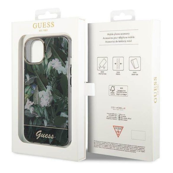 Guess GUHCP14SHGJGHA iPhone 14 6.1" zöld keménytok Jungle kollekció