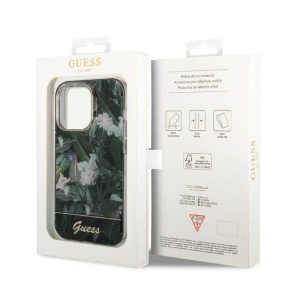 Guess GUHCP14LHGGJGHA iPhone 14 Pro 6,1" zöld Jungle Collection keménytok