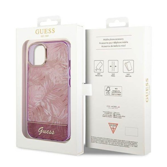 Guess GUHCP14MHGGJGHP iPhone 14 Plus / 15 Plus 6.7" rózsaszín keménytok Jungle kollekció