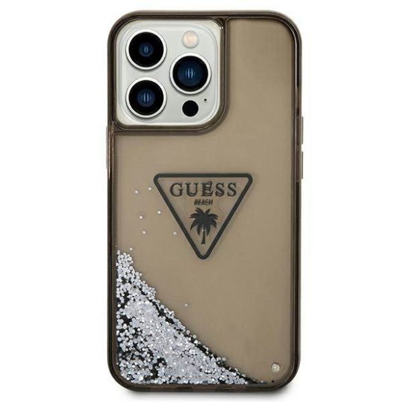 Guess GUHCP14XLFCTPK iPhone 14 Pro Max 6,7" fekete folyékony csillogó kristályos Palm Collection keménytok