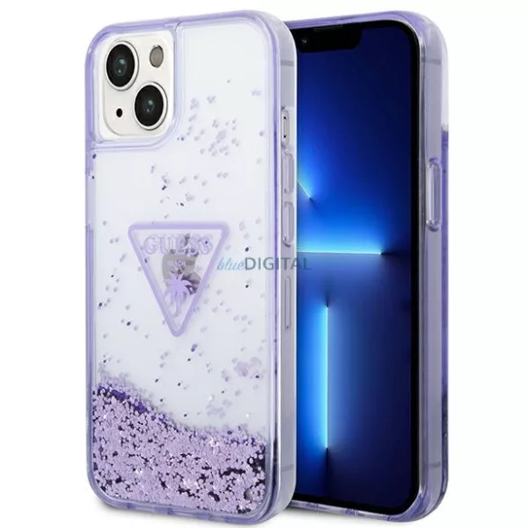Guess GUHCP14MLFCTPU iPhone 14 Plus 6.7" lila keménytok folyékony Glitter Palm Collection