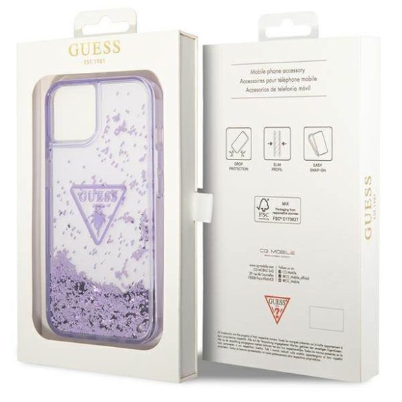 Guess GUHCP14MLFCTPU iPhone 14 Plus / 15 Plus 6.7" lila keménytok folyékony Glitter Palm Collection