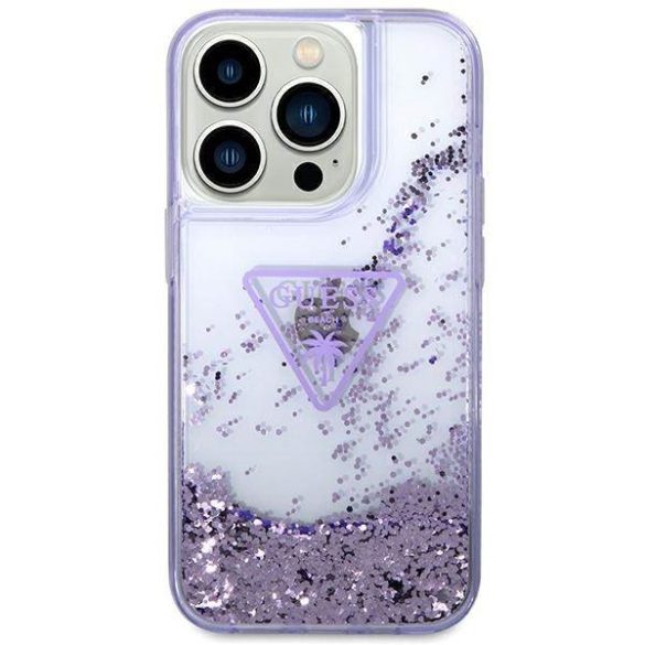 Guess GUHCP14LLFCTPU iPhone 14 Pro 6,1" lila folyékony csillogó kristályos Palm Collection keménytok