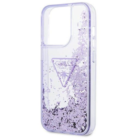 Guess GUHCP14LLFCTPU iPhone 14 Pro 6,1" lila folyékony csillogó kristályos Palm Collection keménytok