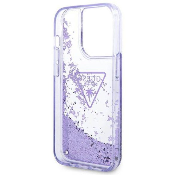 Guess GUHCP14LLFCTPU iPhone 14 Pro 6,1" lila folyékony csillogó kristályos Palm Collection keménytok