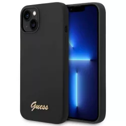   Guess GUHCP14SSLSMK iPhone 14 6.1" fekete keménytok Szilikon Vintage arany logó