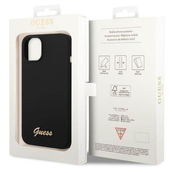 Guess GUHCP14SSLSMK iPhone 14 6.1" fekete keménytok Szilikon Vintage arany logó