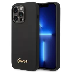   Guess GUHCP14LSLSMK iPhone 14 Pro 6,1" fekete szilikon vintage arany logós keménytok