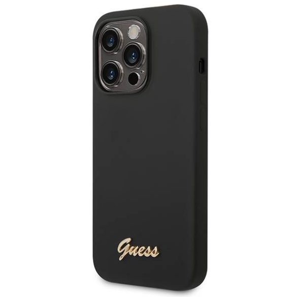 Guess GUHCP14LSLSMK iPhone 14 Pro 6,1" fekete szilikon vintage arany logós keménytok