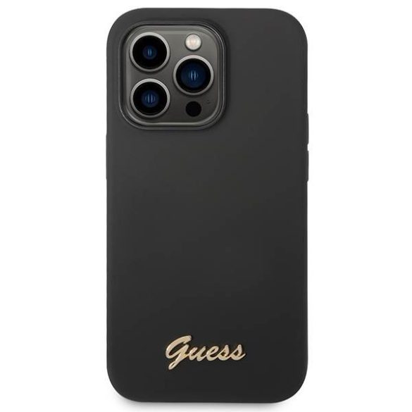 Guess GUHCP14LSLSMK iPhone 14 Pro 6,1" fekete szilikon vintage arany logós keménytok