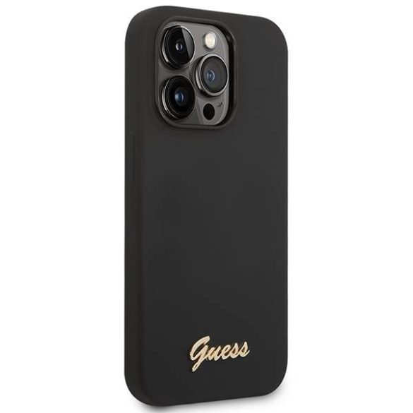 Guess GUHCP14LSLSMK iPhone 14 Pro 6,1" fekete szilikon vintage arany logós keménytok