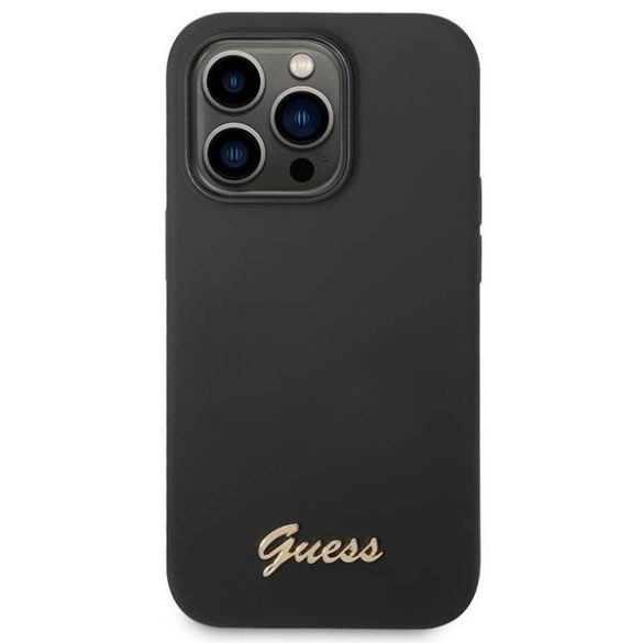 Guess GUHCP14XSLSMK iPhone 14 Pro Max 6,7" fekete szilikon vintage arany logós keménytok
