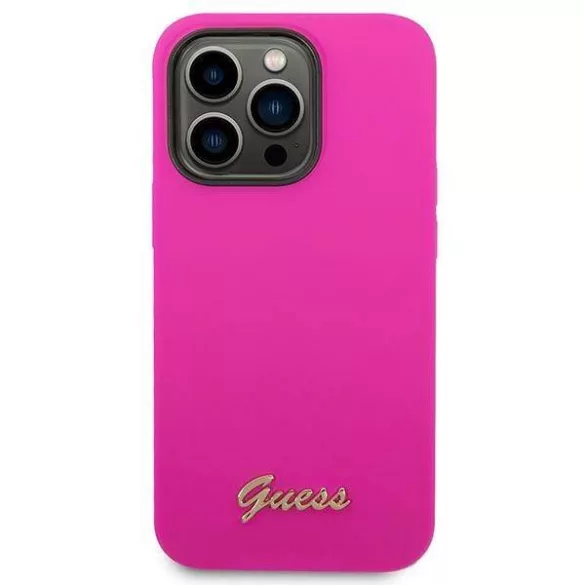 Guess GUHCP14XSLSMF iPhone 14 Pro Max 6,7" fukszia szilikon vintage arany logós keménytok