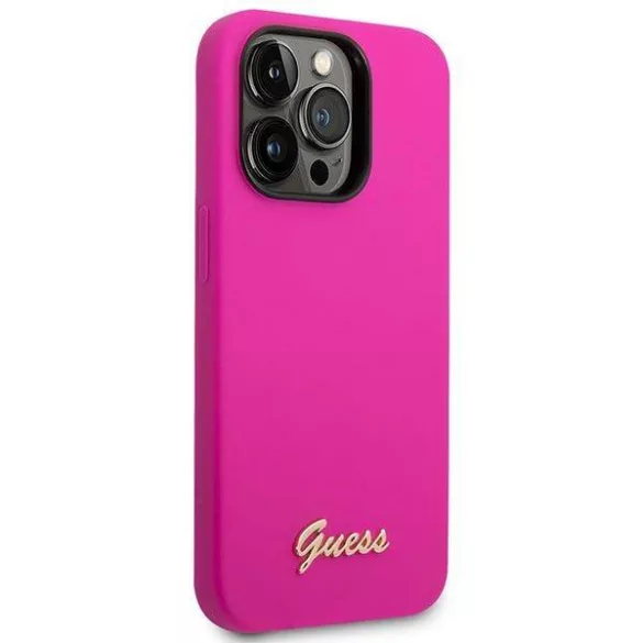 Guess GUHCP14XSLSMF iPhone 14 Pro Max 6,7" fukszia szilikon vintage arany logós keménytok