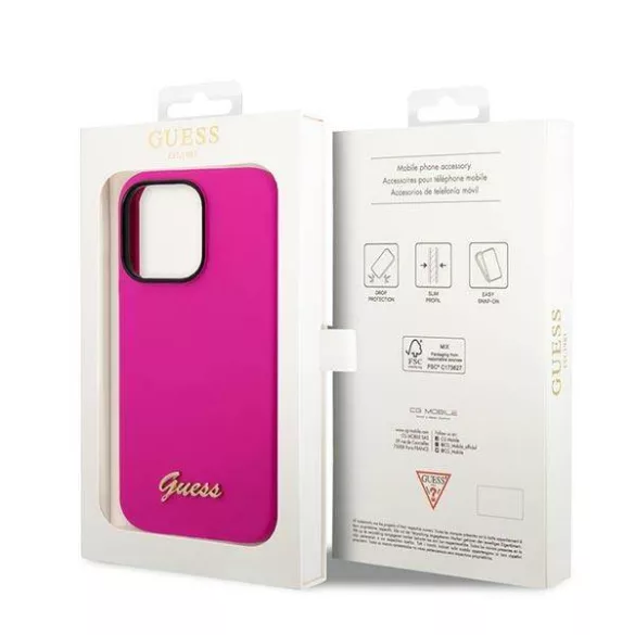 Guess GUHCP14XSLSMF iPhone 14 Pro Max 6,7" fukszia szilikon vintage arany logós keménytok