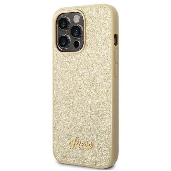 Guess GUHCP14LHGGSHD iPhone 14 Pro 6,1" arany Glitter Script keménytok