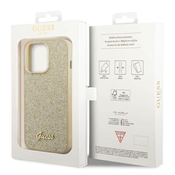 Guess GUHCP14LHGGSHD iPhone 14 Pro 6,1" arany Glitter Script keménytok