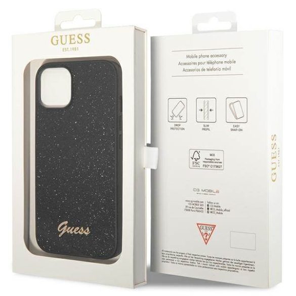 Guess GUHCP14MHGGSHK iPhone 14 Plus / 15 Plus 6.7" fekete keménytok Glitter Script