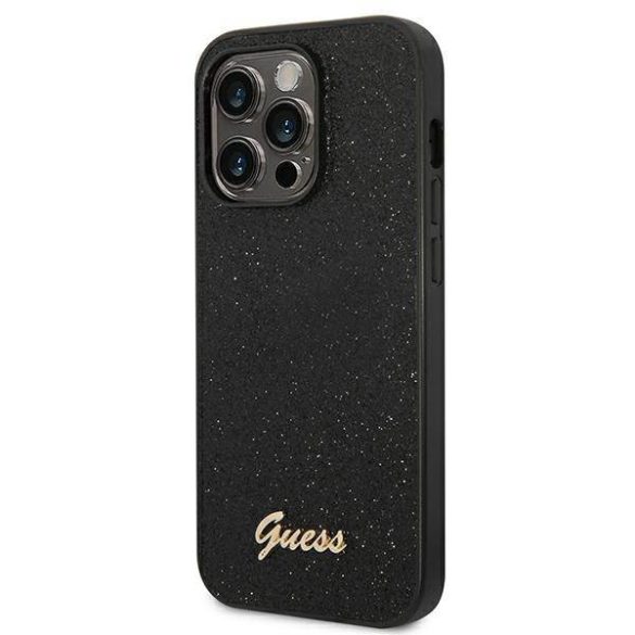 Guess GUHCP14LHGGSHHK iPhone 14 Pro 6,1" fekete Glitter Script keménytok