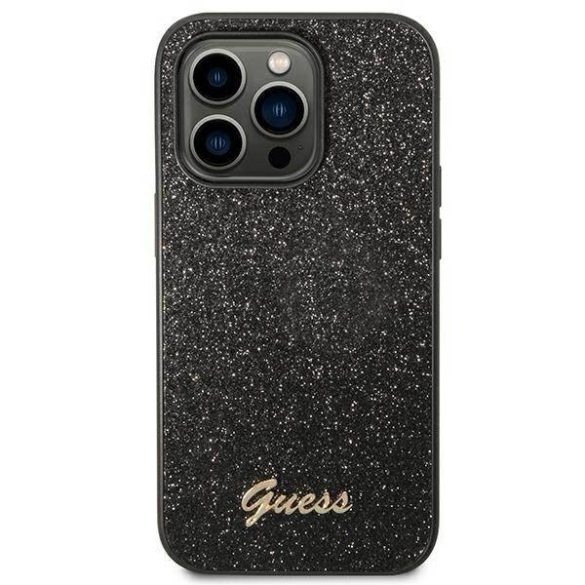 Guess GUHCP14LHGGSHHK iPhone 14 Pro 6,1" fekete Glitter Script keménytok