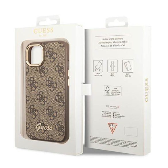 Guess GUHCP14MHG4SHW iPhone 14 Plus / 15 Plus 6.7" barna keménytok 4G Vintage arany logó