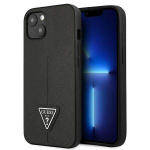 Guess GUHCP14MPSATLK iPhone 14 Plus / 15 Plus 6.7" fekete keménytok SaffianoTriangle Logó