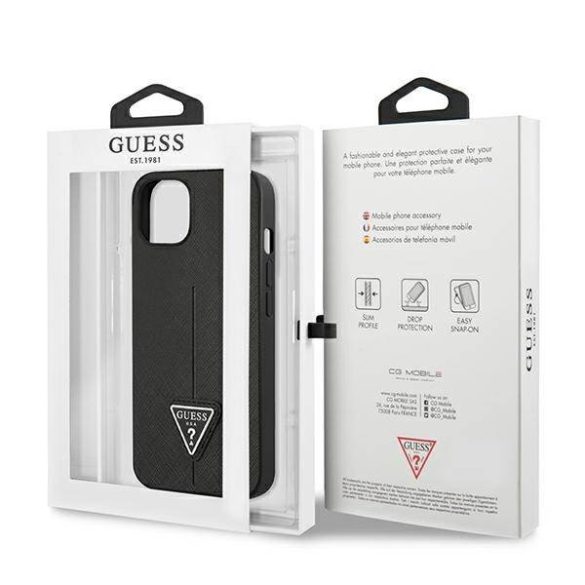 Guess GUHCP14MPSATLK iPhone 14 Plus / 15 Plus 6.7" fekete keménytok SaffianoTriangle Logó