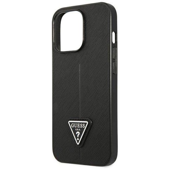 Guess GUHCP14LPSATLK iPhone 14 Pro 6,1" fekete Saffiano háromszög logós keménytok kártyatartóval