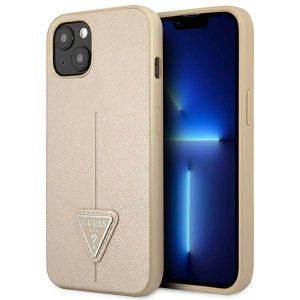 Guess GUHCP14SPSATLE iPhone 14 6.1" bézs színű keménytok SaffianoTriangle Logó