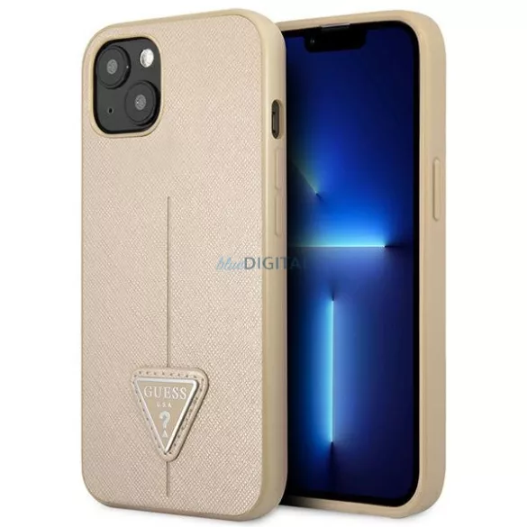 Guess GUHCP14MPSATLE iPhone 14 Plus 6.7" bézs színű keménytok SaffianoTriangle Logó