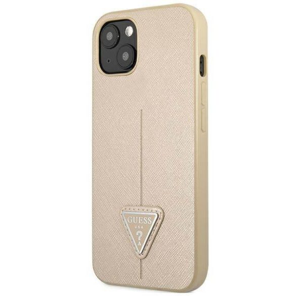 Guess GUHCP14MPSATLE iPhone 14 Plus / 15 Plus 6.7" bézs színű keménytok SaffianoTriangle Logó