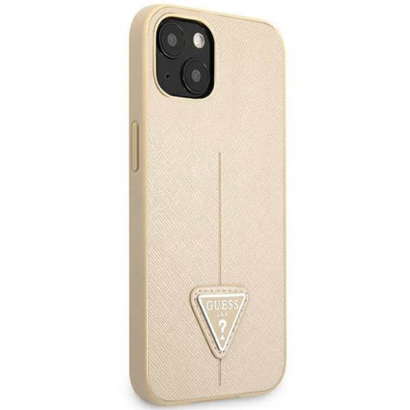 Guess GUHCP14MPSATLE iPhone 14 Plus / 15 Plus 6.7" bézs színű keménytok SaffianoTriangle Logó