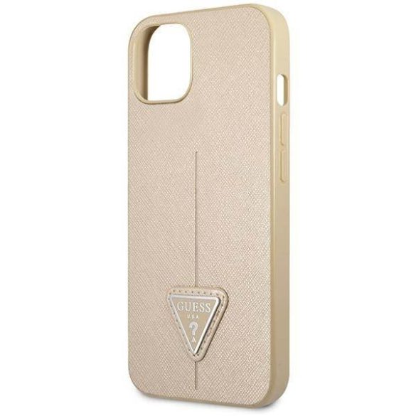 Guess GUHCP14MPSATLE iPhone 14 Plus / 15 Plus 6.7" bézs színű keménytok SaffianoTriangle Logó