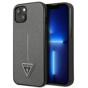 Guess GUHCP14MPSATLG iPhone 14 Plus / 15 Plus 6.7" ezüst keménytok SaffianoTriangle Logó