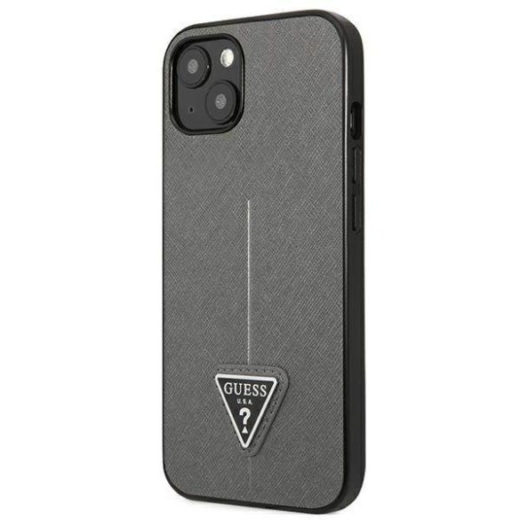 Guess GUHCP14MPSATLG iPhone 14 Plus / 15 Plus 6.7" ezüst keménytok SaffianoTriangle Logó