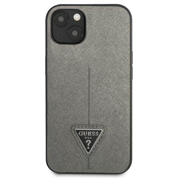 Guess GUHCP14MPSATLG iPhone 14 Plus / 15 Plus 6.7" ezüst keménytok SaffianoTriangle Logó